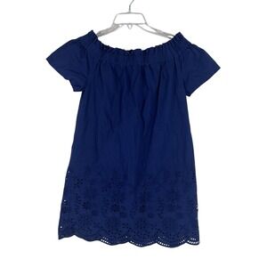 Vineyard Vine Womens Dress XS‎ Blue Navy Off Shoulder Ruffle Embroidered Flower